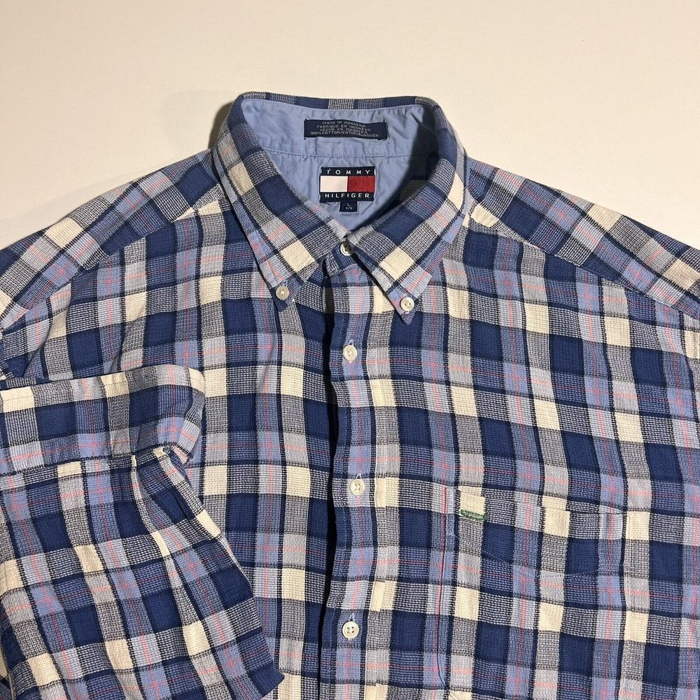 Tommy‎ Hilfiger Vtg Long Sleeve Shirt Button Down Collar CREST Logo Mens Large